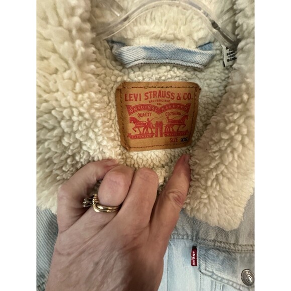 Vintage Levis Jacket Mens 2XL Blue Sherpa Lined Denim Trucker 90s USA Made - Picture 4 of 14